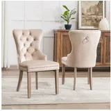 OKWISH Esszimmerstuhl Samt Küchenstuhl mit Hoher Rückenlehne (2 St) beige