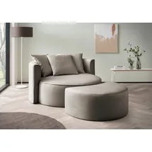 LeGer Home by Lena Gercke XXL-Sessel ISALIE Samt 153 x 98 x 208 cm Grau mit Hocker