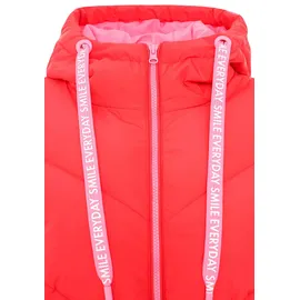 Zwillingsherz Steppjacke "Good Vibes Only", Damen, Gr. L, rot, Steppware, Obermaterial: 100% Polyester, mehrfarbig, normal ca. Mitte Knie, ohne Ausschnitt, angesetztes Bündchen, Jacken Steppjacke, mit Kapuze, Backprint und bedrucktem Zugband