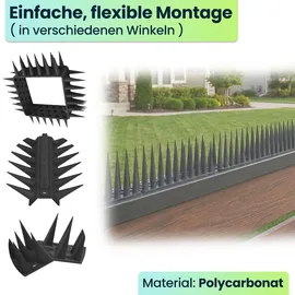 ideoon garden 12er Set Taubenspikes Schwarz 5,4m - Effektive Vogelabwehr aus Polycarbonat - 3-reihige Abwehrspikes gegen Tauben, Möwen, Marder, Katzen & Eichhörnchen