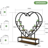 Pflanzenregal Plant Shelves C - Blumenregal - Herzförmiges Deko Regal - Holz Metall - Mit Lichtstreifen und Haken - Zum Selbstmontieren
