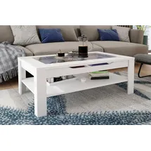 byLIVING Couchtisch Ralph, Melamin weiß, Schubkasten mit Glassauschnitt, mit Dekofach, 110 x 67 cm - Weiß/Transparent