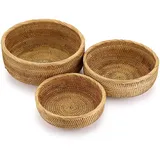 Sumnacon Set mit 3 runden geflochtenen Rattan-Obstkorb, Brot, Servierkörbe, Snack-Aufbewahrungsschalen, Tisch, Schreibtisch, Arbeitsplatte, dekorative Aufbewahrungskörbe