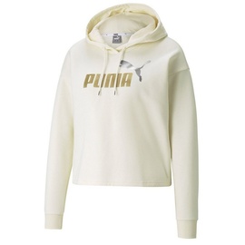 Puma Damen Kapuzen-Sweat-Shirt - ESS+ Cropped Metallic Hoodie-586891, Weiss, XL