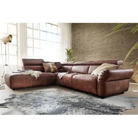 KAWOLA Ecksofa mit motorischer Sitztiefenverstellung Leder braun Recamiere links