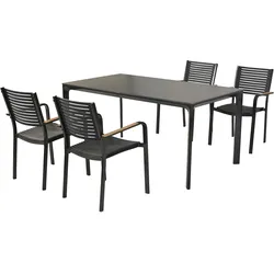 Garten-Essgruppe MERXX "»Paliano«", grau (graphit, graphit, graphit), stapelbar, Stahl, Kunststoff, Sitzmöbel-Sets, Applikationen, Armlehnen und Tischplatte aus Kunststoff in Holzoptik