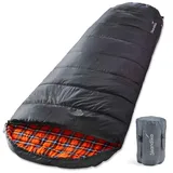Skandika Vegas Flanell XXL Mumienschlafsack mit Flanell Baumwoll Innenfutter, koppelbar, 3 Jahreszeiten, bis -15°C, 220 x 110 cm | Outdoor Camping