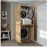 roomartstore.de ROOMART Waschmaschinenschrank Dora für Trockner & Waschmaschine, in 4 Farben, mit Türen & Ausziehbrett (Eiche)