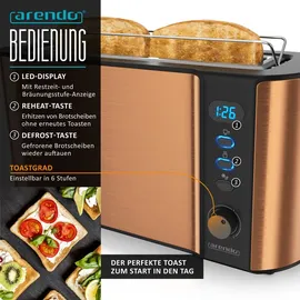 Arendo - Wasserkocher mit Toaster und Eierkocher SET Edelstahl Kupfer Wasserkocher 1,5L 40° - 100°C, Toaster 2 Scheiben LED-Display 6 Bräunungsgrade