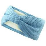 Frentree Stirnband Gefüttertes Haarband, Ohrenwärmer für Damen und Mädchen, Strickmuster mit Schleife und weichem Fleece Innenfutter blau