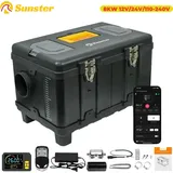 Tragbare Diesel-Standheizung - TB10 - 8 kW - 12/24 V DC & 110–240 V AC - Bluetooth, LCD & Fernbedienung - Heizen & Lüften - 6 L Tank - Schwarz - Schwarz