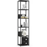 Akord Bücherregal Akord Metallregal mit Holzwerkstoff-Ebenen Schwarz Breite 40 cm 6 Ebenen B40 x H192 x T32 cm