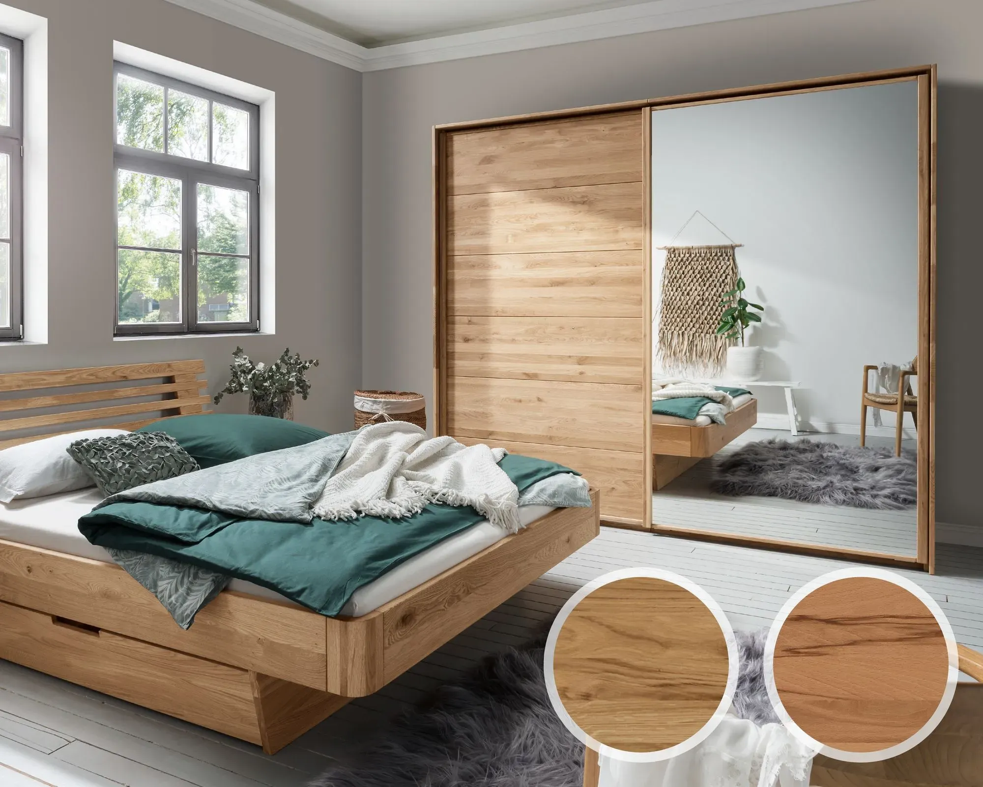 Forestales »Woodside« Schwebetürenschrank 2-türig Holz/Holz / 180 cm / Wildeiche