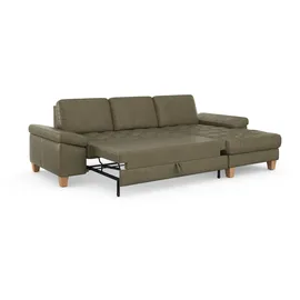 sit&more Ecksofa SIT & MORE "Westham L-Form", grün (olive), B:275cm H:88cm T:172cm, 100% Polyester, Sofas, Ecksofa, mit Recamiere, mit oder ohne Bettfunktion, Bettkasten, Füße Eiche