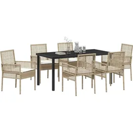 vidaXL Garten Essgruppe mit Kissen Beige Poly Rattan