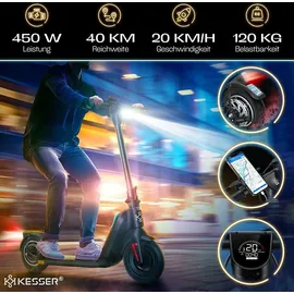 Kesser KESSER® E-Scooter mit Straßenzulassung 40km Reichweite Faltbarer Elektro 36V / 10 Ah Batterie Roller Belastung bis 120kg 450W Motor 10" Reifen LCD-Display und universelle Smartphonehalterung
