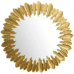 KADIMA DESIGN Wandspiegel Federn 68 cm Metall Design Hängespiegel Gold, Eisen Dekospiegel Rund, Spiegel Wand Groß, Flurspiegel Garderobenspiegel