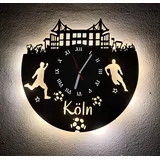 Designbysh Fußball Fan LED Wanduhr Köln Fanartikel Wanduhr Geschenk Fußballfan