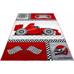 Kinderteppich »Kids 460«, rechteckig, 12 mm Höhe, Kurzflor, Motiv Rennwagen, 88059119-3 rot 12 mm