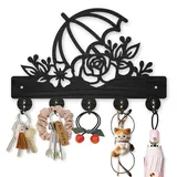 MAYJOYDIY Schlüsselhalter Aus Holz Mit Rosenschirm Blumenblätter An Der Wand Montierte Schlüsselhaken 30 × 20cm Mit 5 Haken Aus Legierung Für Eingangsbereich Haustür Küche Bürodekoration