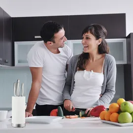 Relaxdays Messerblock rund, Messerhalter unbestückt, universal, Messeraufbewahrung mit Borsten, HxD: 22 x 11 cm, weiß