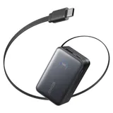 Anker Nano USB-A + USB-C Schnellladegerät Powerbank 10.000mAh Schwarz mit Ausziehbar Kabel