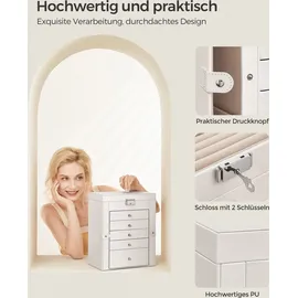 Songmics Schmuckkasten, große Schmuckschatulle mit 6 Ebenen, seitlichen Klapptüren - Weiß