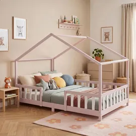[en.casa] Kinderbett Treviolo 120 x 200 cm Kiefer massiv lackiert Rosa/Weiß