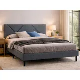 Dmora Doppelbett Tirino Grau gepolstert, Lattenrost inkl.