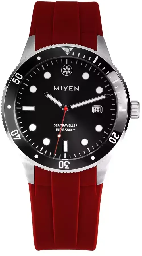 MIYEN MUNICH - SEA TRAVELLER - Black - Kautschuk rot / 42 MM