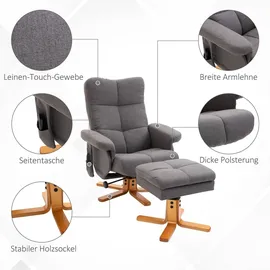 Homcom Relaxsessel Massagesessel Kunstleder 86 x 99 x 80 cm Dunkelgrau mit Hocker