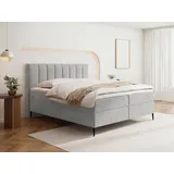 WFL GROUP Boxspringbett mit Bettkasten – Polsterbett 160 x 200 cm mit H4 Taschenfederkern Matratze & 5 cm Topper – Stauraumbett mit hohem Kopftei... - Hellgrau 160x200 inkl.