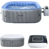 Mendler Whirlpool HWC-N97, 6 Personen, In-/Outdoor heizbar aufblasbar Pumpe PVC laminiert, eckig 198cm grau-blau