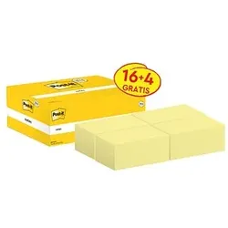 16 + 4 GRATIS: Post-it® Notes 655 Haftnotizen gelb, 16 Blöcke + GRATIS 4 Blöcke