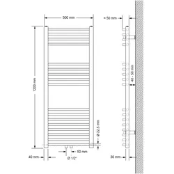 Badheizkörper Sahara 500x1200 mm Anthrazit gebogen mit Mittelanschluss und Boden Anschlussgarnitur