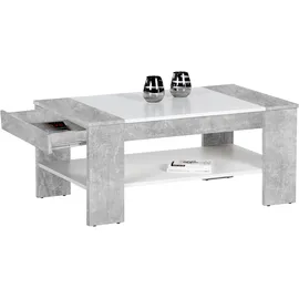 Stolkom "Finley mit Ablageboden, Eiche Sonoma Weiß, BxHxT 100x44x58 cm", grau (grau, beton, weiß), Tische, Schubladenfront mit Lamellen-Optik, Couchtisch rollbar