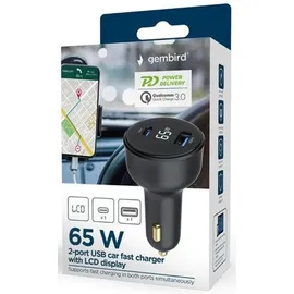 Gembird TA-UC-AC2PD65LCD-CAR-01, Auto, Zigarettenanzünder, Schwarz
