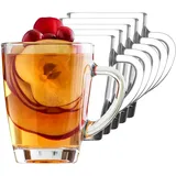 KIAPPO Kaffeegläser Set 250 ml - 6 Stück Gläser - Tee Gläser - Cocktailgläser - Trinkgläser - Latte Macchiato-Gläser - Hochgläser mit Henkel - 76 x 76 x 100 mm