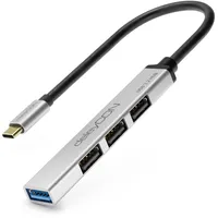 deleyCON USB C HUB 4 Port Verteiler Mehrfachstecker USB Splitter bis zu 5 Gbps - Aluminium Gehäuse, 15cm, für PC, Laptop, Notebook, MacBook, iMac, iPad, iPhone, Galaxy, Smartphone, Tablet - Silber