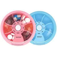 Pillendose 2 Pack Reise täglich Pillen Organizer rund tragbar Pillendose 7 Tage Vitamine Fisch Öle Nahrungsergänzungsmittel Pillendose (rosa + blau)