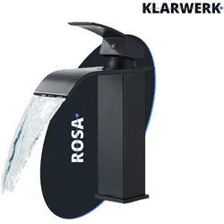 ROSA | Premium Hotel Wasserfall Badarmatur Schwarz |  Gastronomie Edelstahl  Mischbatterie Waschbecken | Design Wasserhahn eckig