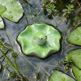 MARELIDA Teichdeko Schwimmfrosch Dekofigur Frosch für Teich Wasserschale 7,8cm