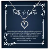 22Feels Schmuckset Tante Geschenk v. Nichte Geburtstag Weihnachten Frauen Halskette Karte (inkl. Geschenktasche, Karte(n), Poliertuch, Beutel), Echt-Silber 925/000, Karte Made In Germany silberfarben