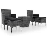 vidaXL 5-tlg Garten-Bistro-Set Poly Rattan und Hartglas Grau Modell 1