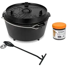 Petromax Feuertopf Dutch Oven Set Pflegepaste Deckelheber FT9 mit Füßen