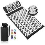 BULZEU Akupressurmatte mit Kissen,Akupressur Set gegen Nacken und Rückenschmerzen,Akupunkturmatte Acupressure Mat Massagematte zur Wohltuenden Entspannung und Massage,mit 8 Massagebälle (Schwarz)