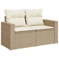VidaXL Gartensofa mit Kissen 2-Sitzer Beige Poly Rattan