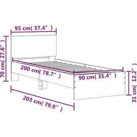 vidaXL Bettgestell mit Kopfteil und LED-Leuchten Weiß 90x200 cm