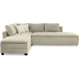 luma-home Ecksofa-Dauerschläfer Doppelbett Federkern Bettkasten, Couch in Cord Beige Grau / 15161 - Beige