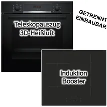 Bosch Herdset Hydrolyse Teleskopauszug + Induktionskochfeld Booster-Funktion